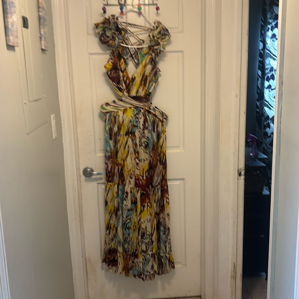 Multicolor Maxi Dress with Ruffle Details